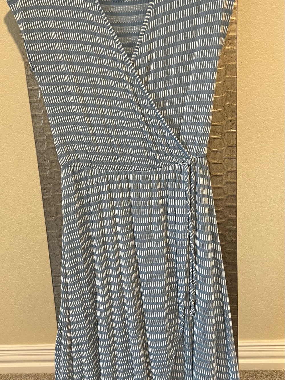 Caution To The Wind Blue and White Patterned Wrap Midi Dress